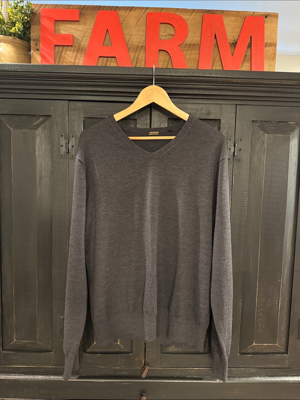Murano Dark Charcoal V-Neck Merino Wool Sweater
